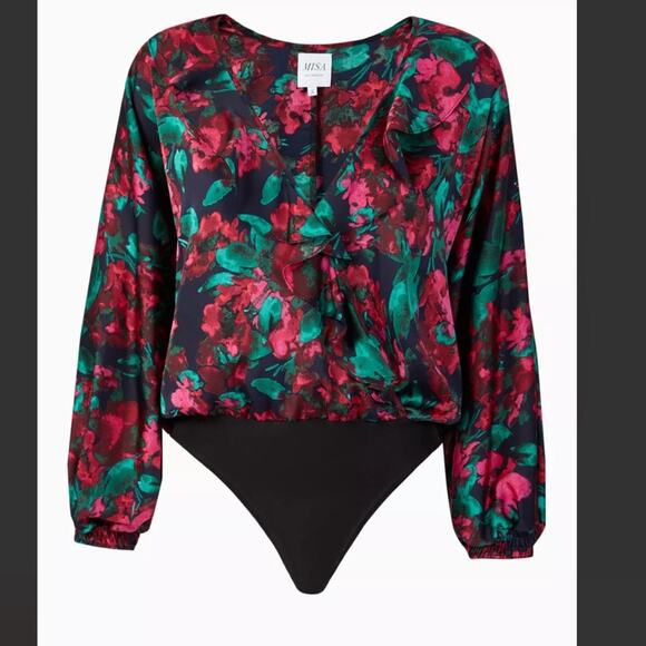 Misa Los Angeles Tops - MISA Los Angeles Talah Floral Satin Bodysuit Small